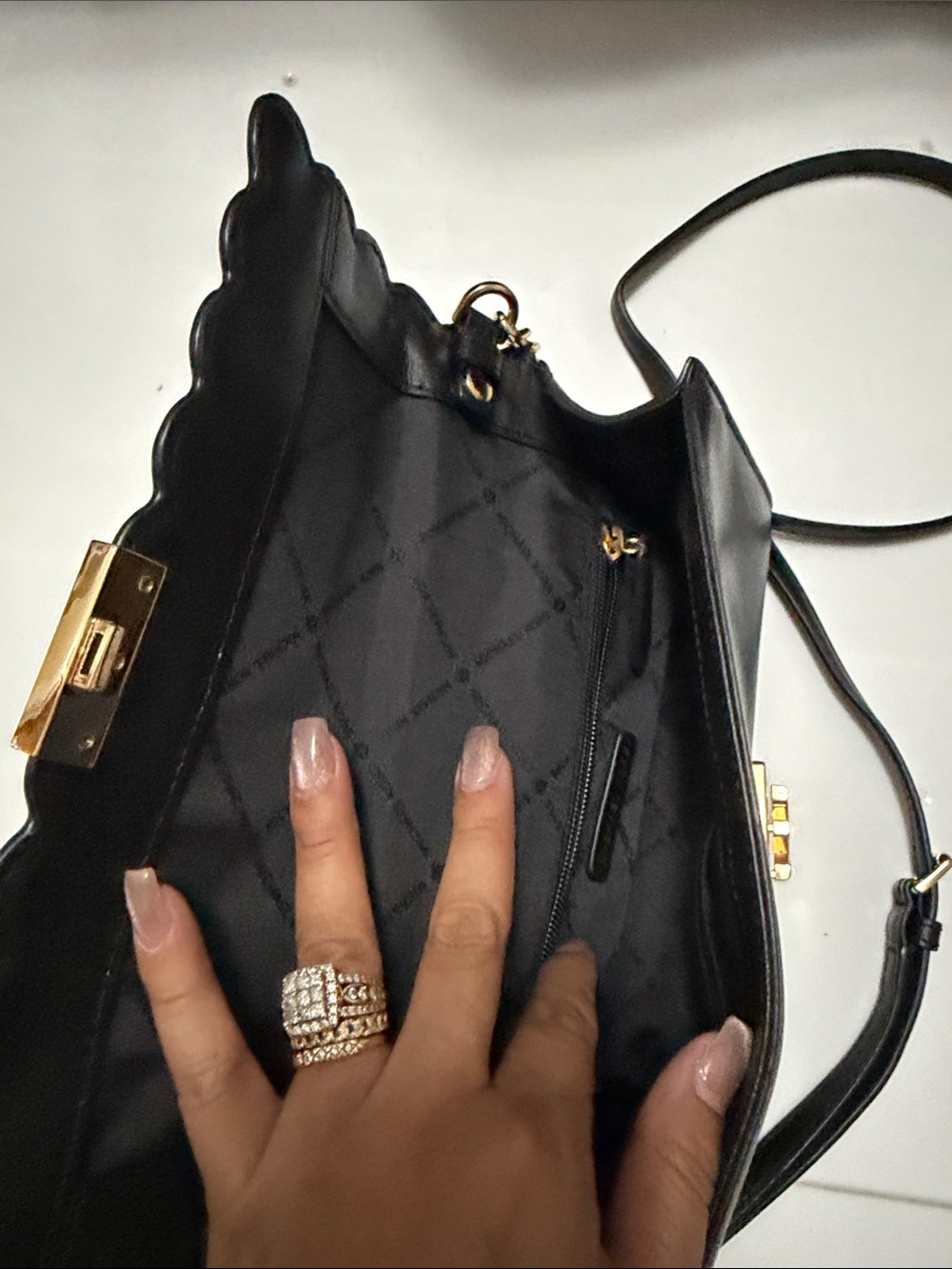 Michael Kors Black Leather Scallop-Flap Crossbody with Gold Hardware - Picture 13 of 15